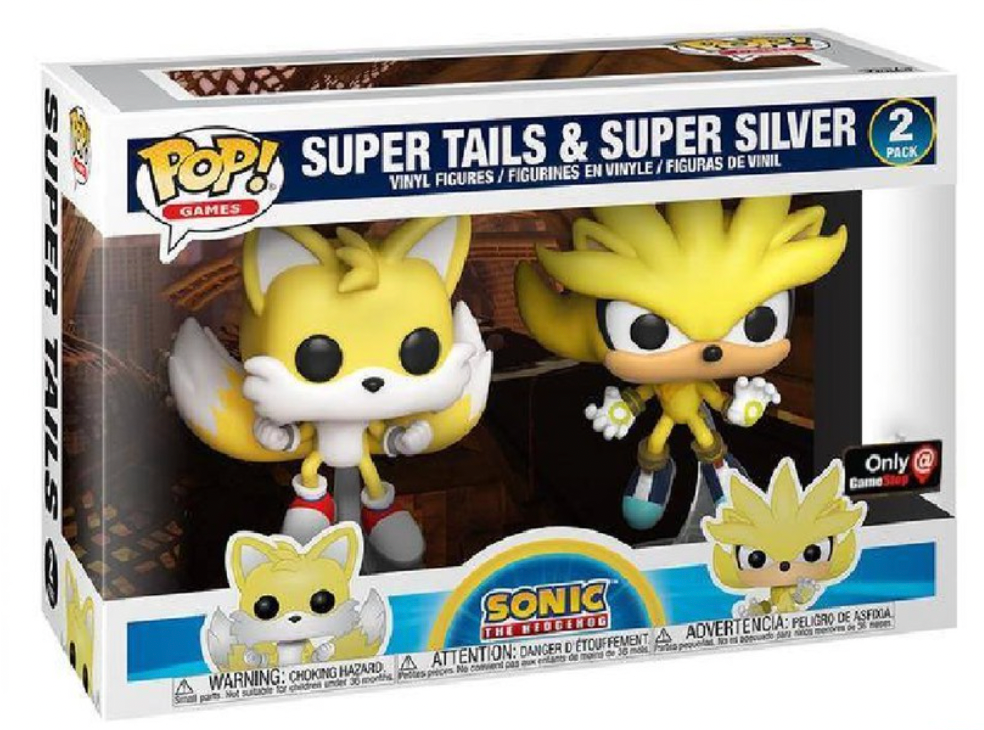 Sonic Funko Pop! Super Tails and Super Silver (No Shared Sticker) *DAMAGED  BOX*